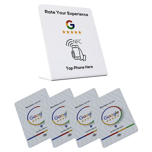Google NFC Review stand and cards